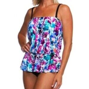 NWT Maxine Of Hollywood Women One Piece Swimsuit Floral Strapless Or Straps Sz 6